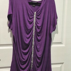 Avenue Purple Ruched Embellished Blouse